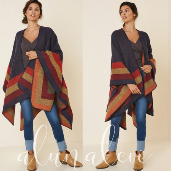 BellanBlue Sweaters - 037 Cozy Color Block Shawl Wrap Poncho